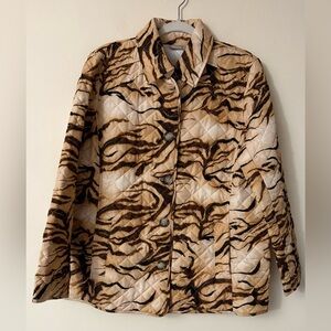 Chico's Quilted Jacket Coat in Tan and Brown Tiger Pattern, Chico’s Sz 2 (12/L)